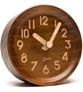 Driini Wooden Analog Desktop Clock – 4.3 in. Decorative Pinewood Clock, No-Tick Design – Easy to ...