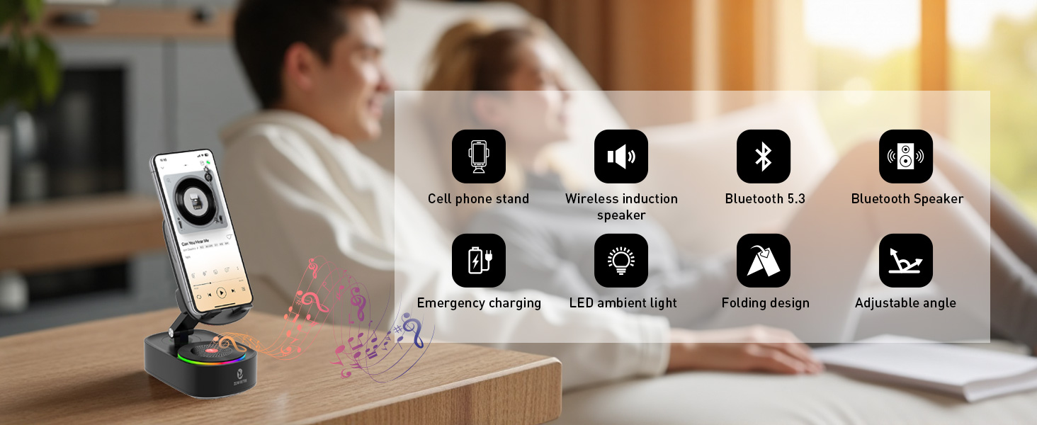 Cell Phone Stand with Wireless Bluetooth Speaker