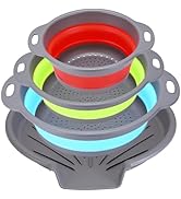Cluren Collapsible Colander Set with Oversized Draining Tray | 3-Pack Foldable Kitchen Strainers ...