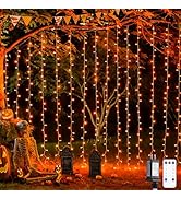 JMEXSUSS 300LED Orange Halloween Lights with Remote, 9.8x9.8ft Halloween Curtain Light, 8 Modes O...