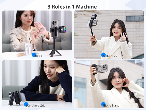 ULANZI JJ02 Selfie Stick Tripod, Extendable Grip Phone Tripod with Detachable 