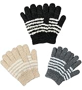 Evridwear Kids Warm Winter Gloves, Full Fingers, Fluffy Stripe Mitten for Little Boys &amp; Girls