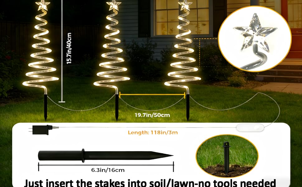 Pathway lights, Easy installation; simply insert a nail into the ground.