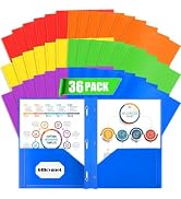 Officygnet 36 Packs 2 Pocket Folders with 3 Prongs Fastener Clasps, Bulk Heavy Duty Plastic Folde...