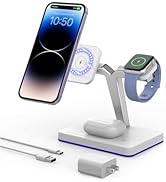 JoyGeek 3-in-1 Charger Stand for Magsafe: Magnetic Charging Station for iPhone 15/14/13/12 Pro Ma...