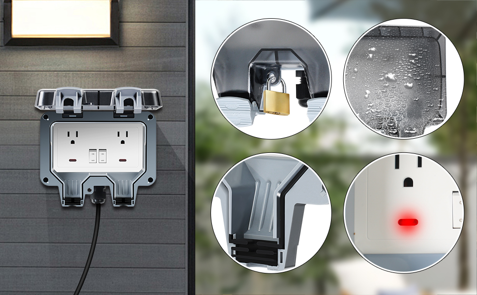 Outdoor Power Outlet Box with Extension Cord