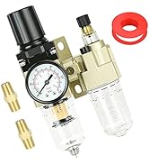 Hromee 1/4 Inch Air Compressor Filter Regulator Lubricator Combo, Water Oil Separator with Pressu...