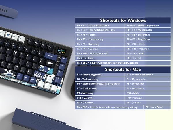75% Keyboard with Color Multimedia Display Mechanical Gaming Keyboard Wired Hot Swappable