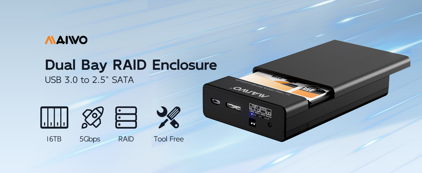 2 bay 2.5 sata ssd hdd enclosure external 2.5 inch 7/9.5mm hard drive case raid enclosure