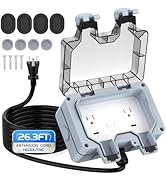 Outdoor Power Outlet Box with 26.3Ft Extension Cord, NEMA 5-15R, IP66 Waterproof Outlet Box 14AWG...