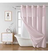 eachope BlushPink No Hook Waffle Weave Shower Curtain with snap-in Liner Replacement, 230GSM Wate...