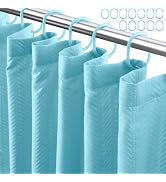 Eazzier Bath Blue Fabric Shower Curtain or Liner for Bathroom- Waffle Weave Textured Thin Cloth, ...