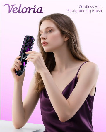 Woman using the S9 Black cordless hair straightening brush