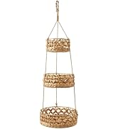 Casafield 3-Tier Hanging Fruit Basket Set, Natural Water Hyacinth Boho Storage Baskets for Vegeta...