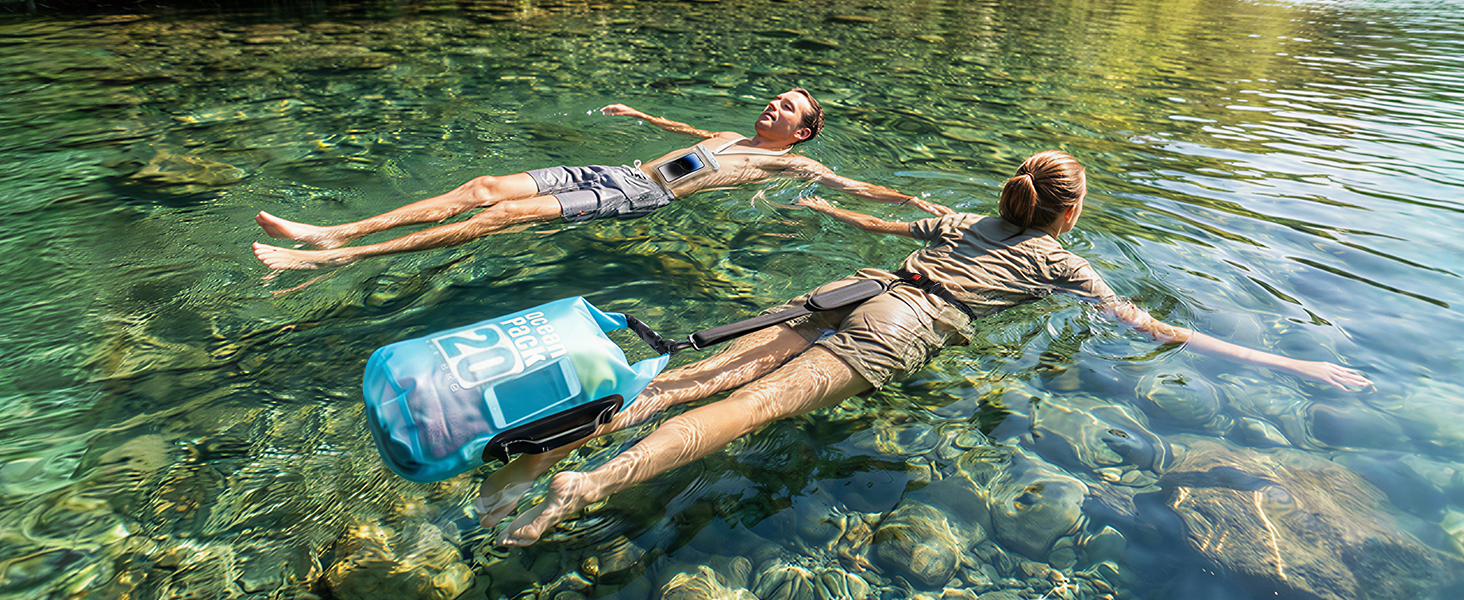 Floatable waterproof dry bag: gear protection and safety aid for open water swimming
