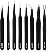 Ainiv Precision Tweezers Set, 8PCS Anti-Static ESD Tweezers, Non-Magnetic Stainless Steel Curved ...