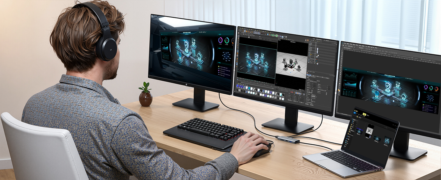 USB C to Dual HDMI Adapter USB C Adapter for MacBook Pro/MacBook Air Thunderbolt 3 hub