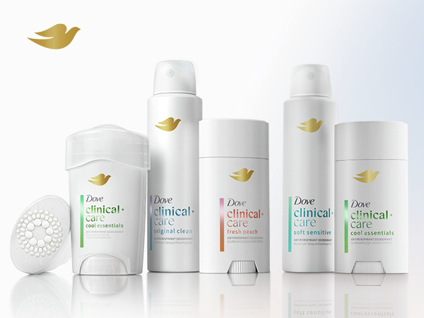A lineup of five clinical-strength antiperspirant products