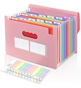 SKYDUE Pink Accordion File Organizer, 13 Pocket File Folder Organizer with Monthly Labels, Expand...