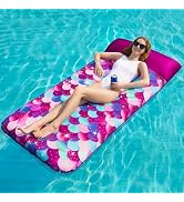 Oversized Pool Float Lounge, 72" X-Large Fabric Covered Pool Float for Adults, Mermaid Scales Poo...