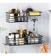 LEVERLOC Shower Caddy Suction Cup, 2 Pack suction shower shelf with Hooks &amp; Soap holder, NO-Drill...