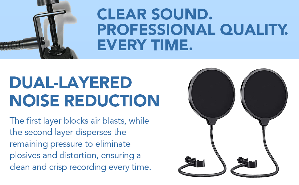 Professional mic pop filter for podcast and recording