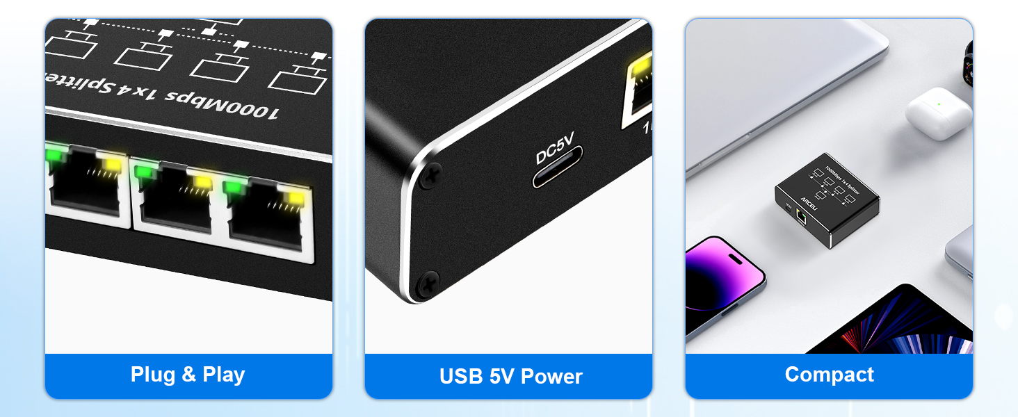 Gigabit Ethernet Splitter 1 to 4