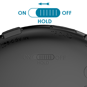 Close-up of a device control panel showing 'ON' and 'OFF' positions with a 'HOLD' option. Slider switch visible for adjusting settings.