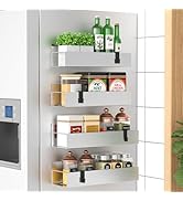 HuggieGems 4 Pack Magnetic Spice Storage Rack Organizer for Refrigerator and Oven, Silver Fridge ...
