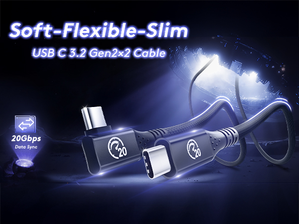 Soft Flexible Slim usb c 3.2 gen 2x2 cable 20gbps 10gbps high speed data transfer