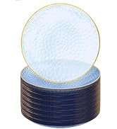 Rubtlamp 100 Pcs Blue And Gold Plastic Plates - 10 inch Clear Blue Gold Dinner Plates - Hammer Pa...