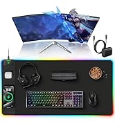 TopMade Wireless Charging Mouse Pad, RGB Gaming Mousepad Home Office Desk Pad, 31.5” x 15.8” XXL ...