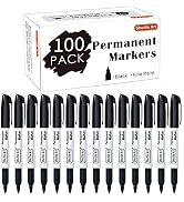 Shuttle Art 100 Pack Black Permanent Markers, Fine Point Permanent Marker Pens Set Perfect on Pla...