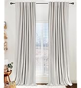100% Blackout Shield Linen Blackout Curtains for Bedroom 84 Inches Long, Back Tab/Rod Pocket Livi...