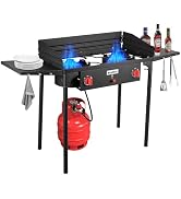 Bestfire 2 Burner Propane Stove, 150,000 BTU High Pressure Camping Burner with Windscreen, Side S...