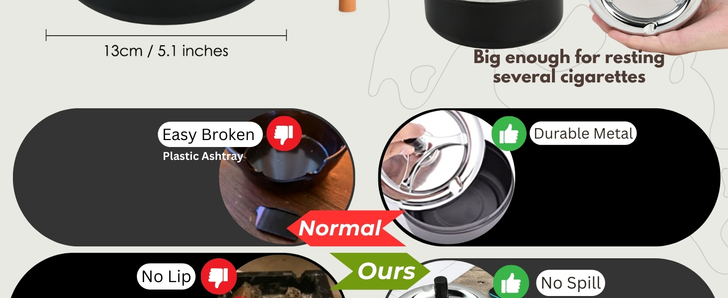 Round Push Down Spinning Metal Ashtray - Black