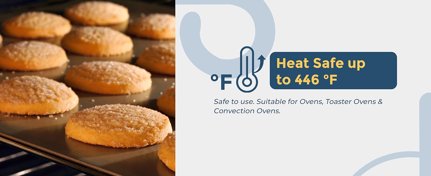 Safe to use up to 446 fahrenheit. Suitable for Ovens, Toaster Ovens &amp;amp;amp; Convection Ovens.