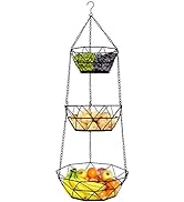 Blue Donuts Scandinavian 3 Tier Hanging Fruit Basket, Fruit Holder for Kitchen, Tiered Fruit Bask...