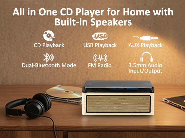 retro vintage cd player for home with bluetooth