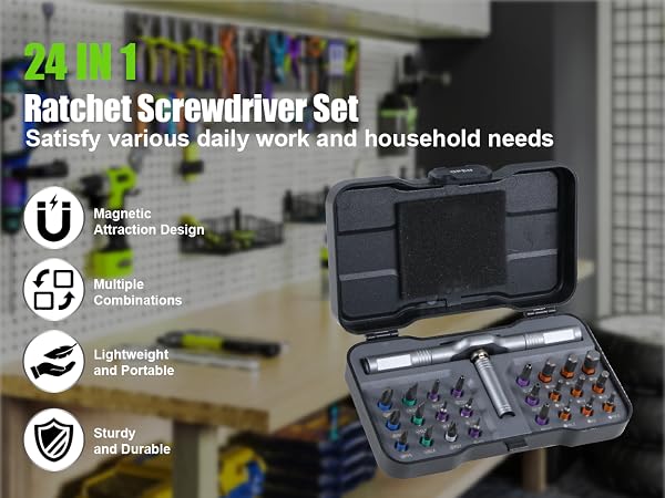 24 in 1 magnetic ratchet screwdriver set