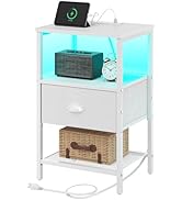 Sthmec Nightstands with Charging Station, LED Bedside Tables with Charging Station and Fabric Dra...