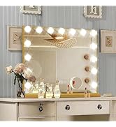 Ratsamee Gold Hollywood Mirror with Lights, 15 Bulbs,3 Color Lights,Make Up Lighted Mirror, Alumi...