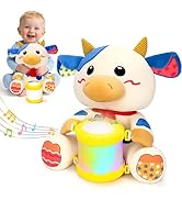 Baby Cow Musical Toys, Infant Early Learning Toy with Lights Music Drum, Tummy Time Toys for 0 3 ...