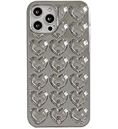 3D Love Heart Plating Silver Phone Case Compatible with iPhone 14 Pro,Electroplated Heart-Shaped ...