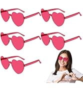 PLULON Heart Sunglasses for Women Pink Heart Glasses Valentine's Day Rimless Heart Shaped Sunglas...