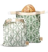 Cozy Bread Reusable Bread Bag Set for Home Bakers | USA Brand | Charming Designs (Green Ornamental)