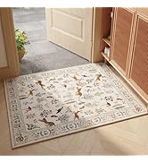 Rugcomf Door Mat Indoor Entrance 2x3 Rug Machine Washable Boho Floral Animal Small Area Rug Non-S...