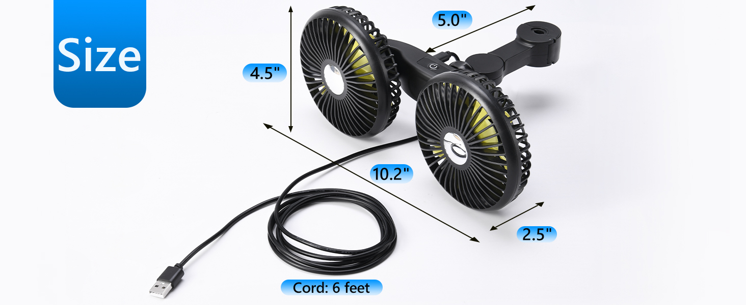 DICMKY Dual Head Car Cooling Fan for Back Seat