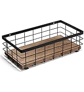 TJ.MOREE Small Metal Wire Basket, Decorative Wood Base Organizer for Bathroom, Kitchen, Basket fo...