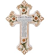 AMAJY Cross with Flower and Lord's Prayer - Spiritual and Religious Resin Wall Art - Christian De...